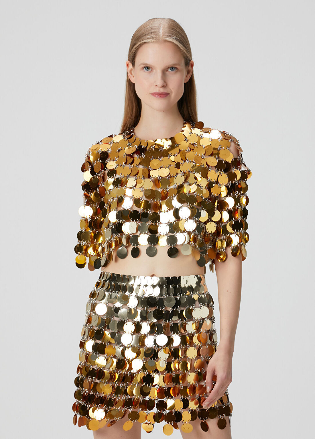 Rabanne Gold Payetli Crop Abiye Bluz