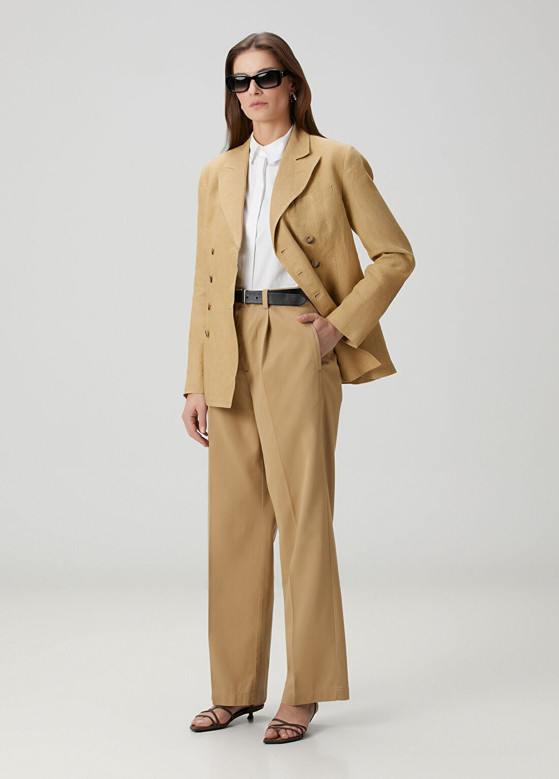 Polo Ralph Lauren Camel Kruvaze Keten Blazer görsel 2