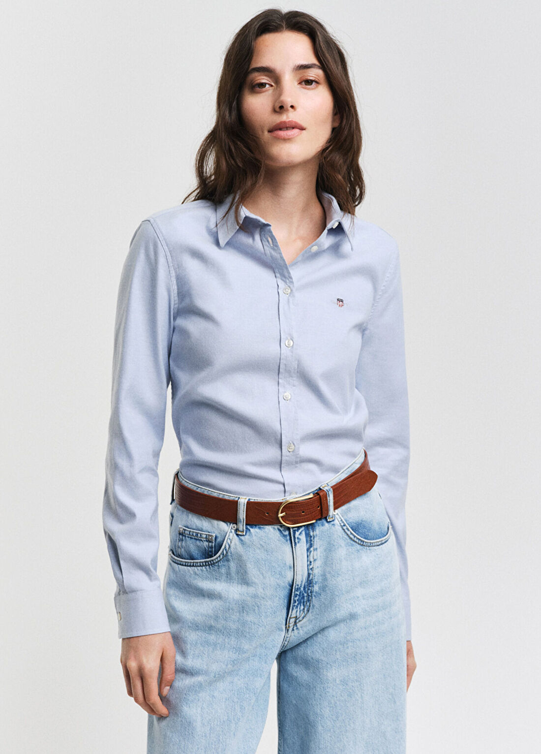Gant Mavi Klasik Yaka Slim Fit Uzun Kollu Kadın Oxford Gömlek
