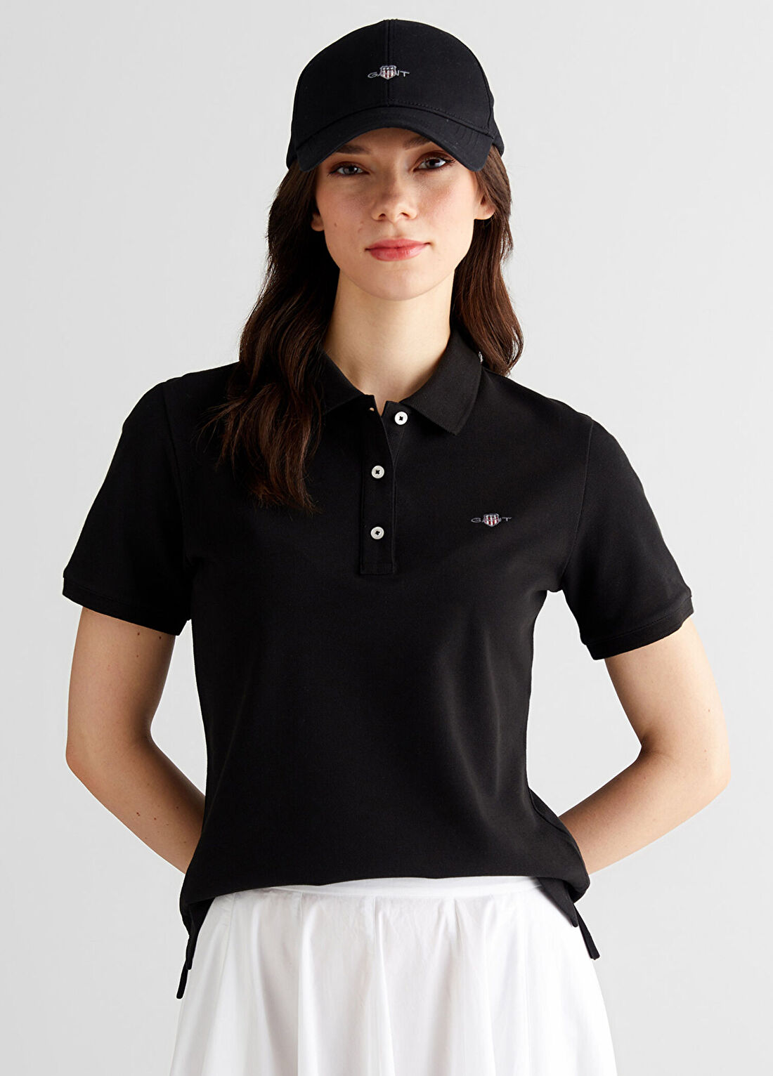 Gant Siyah Regular Fit Logolu Polo Yaka Kısa Kollu Kadın T-Shirt