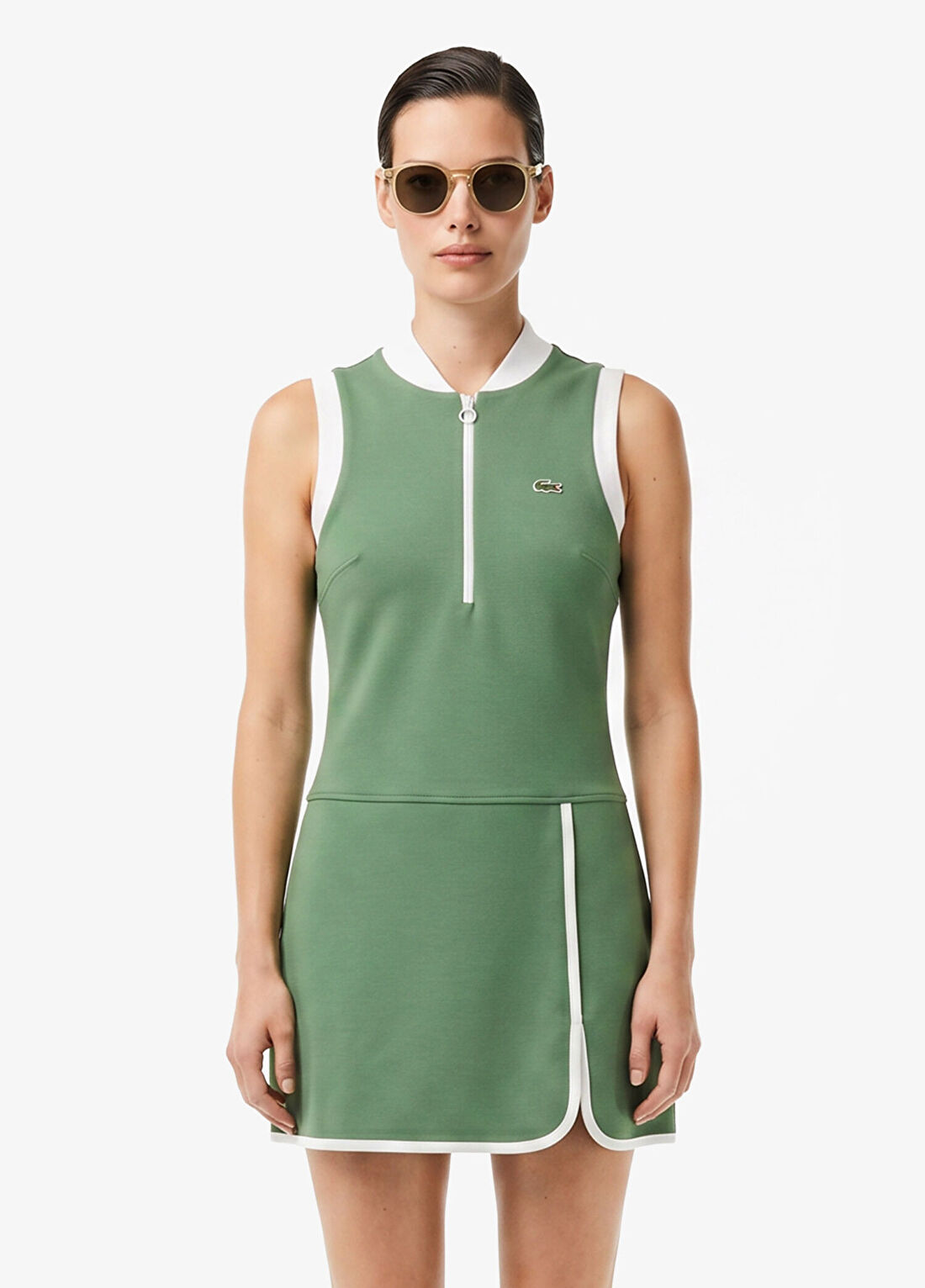 Lacoste Yeşil Classic Fit Kolsuz Yarım Fermuarlı Kadın Elbise