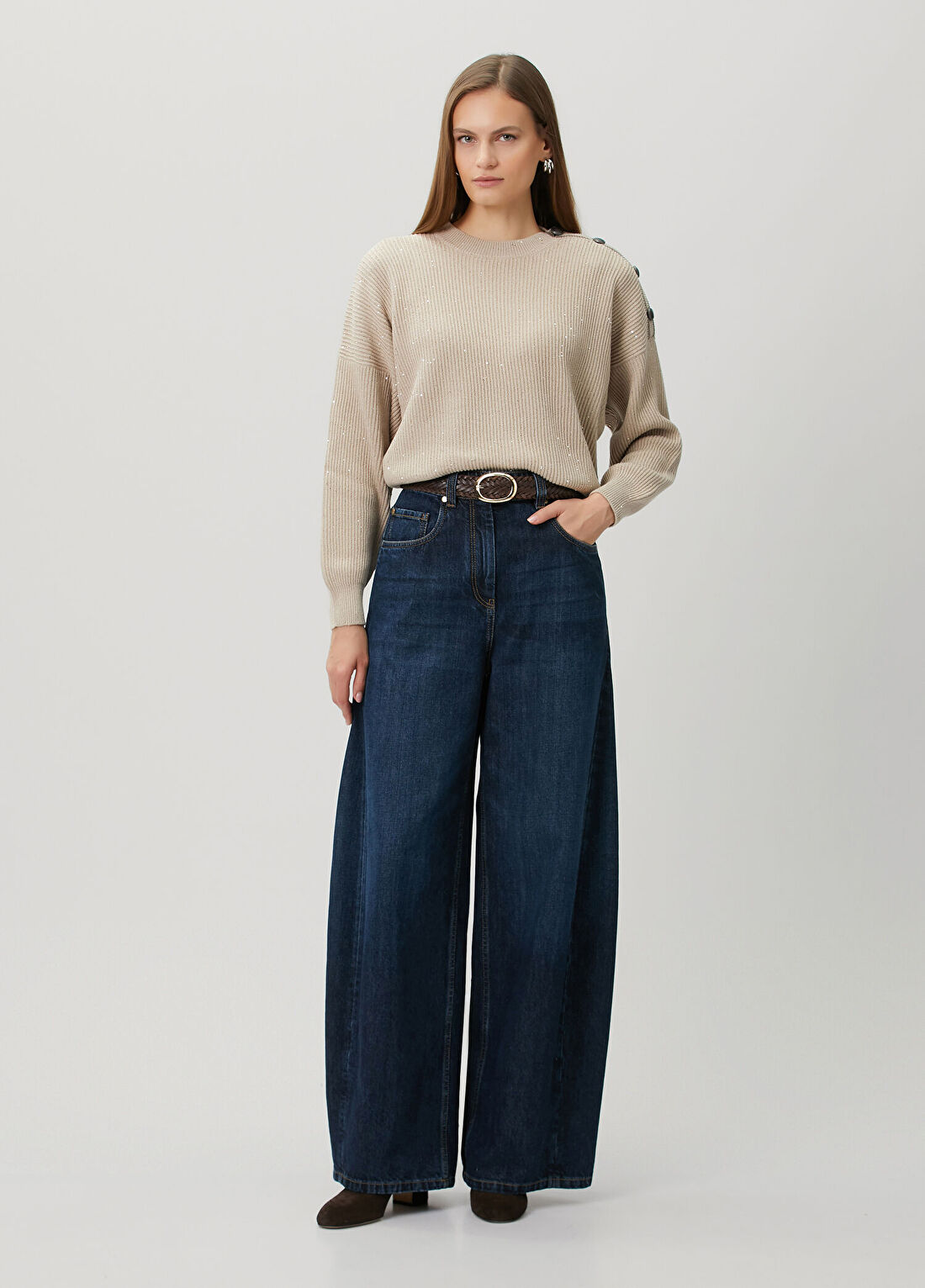 Brunello Cucinelli Camel Payetli Triko görsel 2