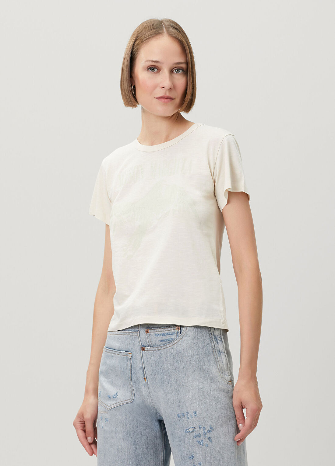 Maison Margiela Bird Krem Grafik Baskılı T-shirt