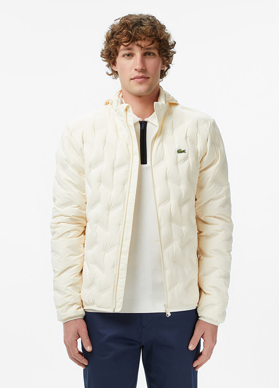 Lacoste Krem Kapitone Dik Yaka Regular Fit Erkek Mont
