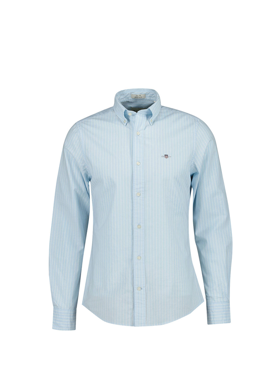 Gant Mavi Çizgili Slim Fit Düğmeli Yaka Uzun Kollu Erkek Gömlek