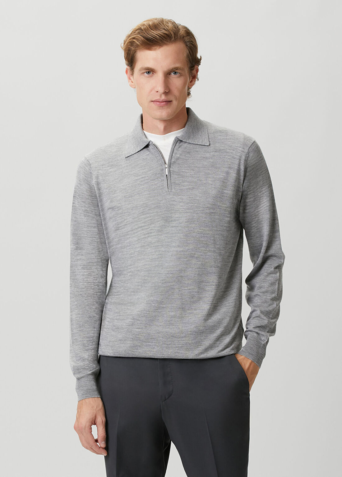 Lardini Gri Polo Yaka Yün Triko