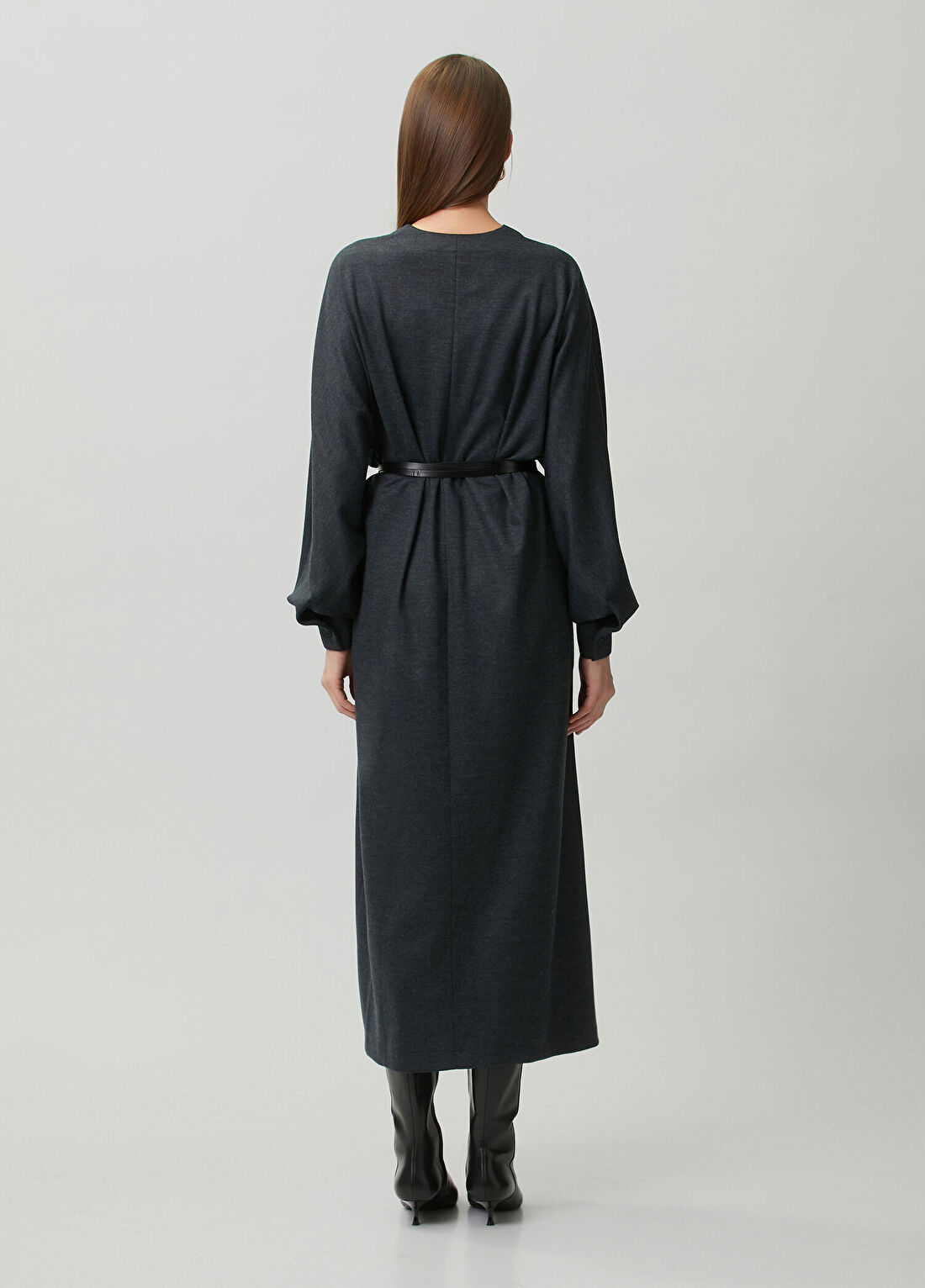 Harris Wharf London Antrasit Midi Yün Kimono Elbise görsel 4