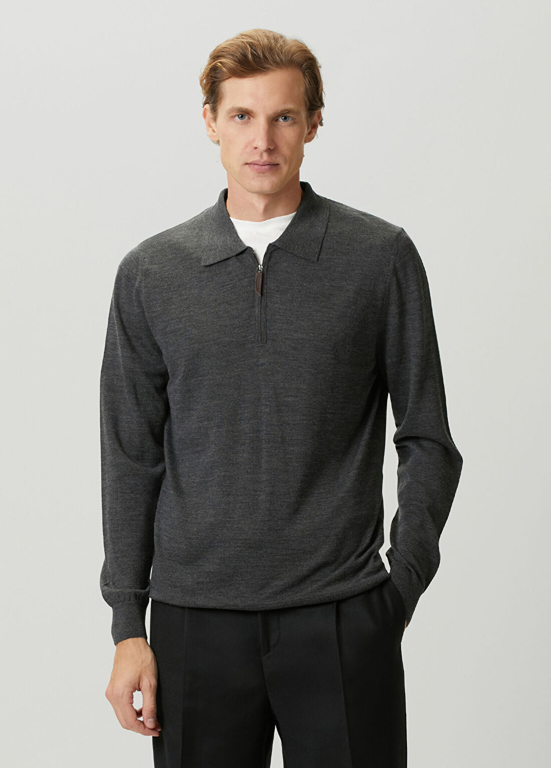 Beymen Collection Antrasit Polo Yaka Yün Triko görsel 3
