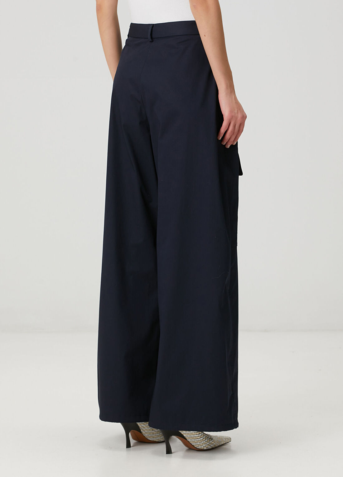 Stella McCartney Lacivert Wide Leg Cargo Pantolon görsel 4