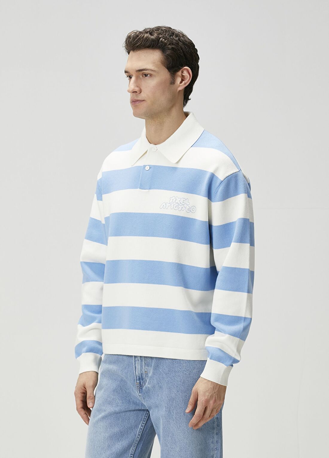 Axel Arigato Rey Açık Mavi Polo Yaka Yün Sweatshirt görsel 3