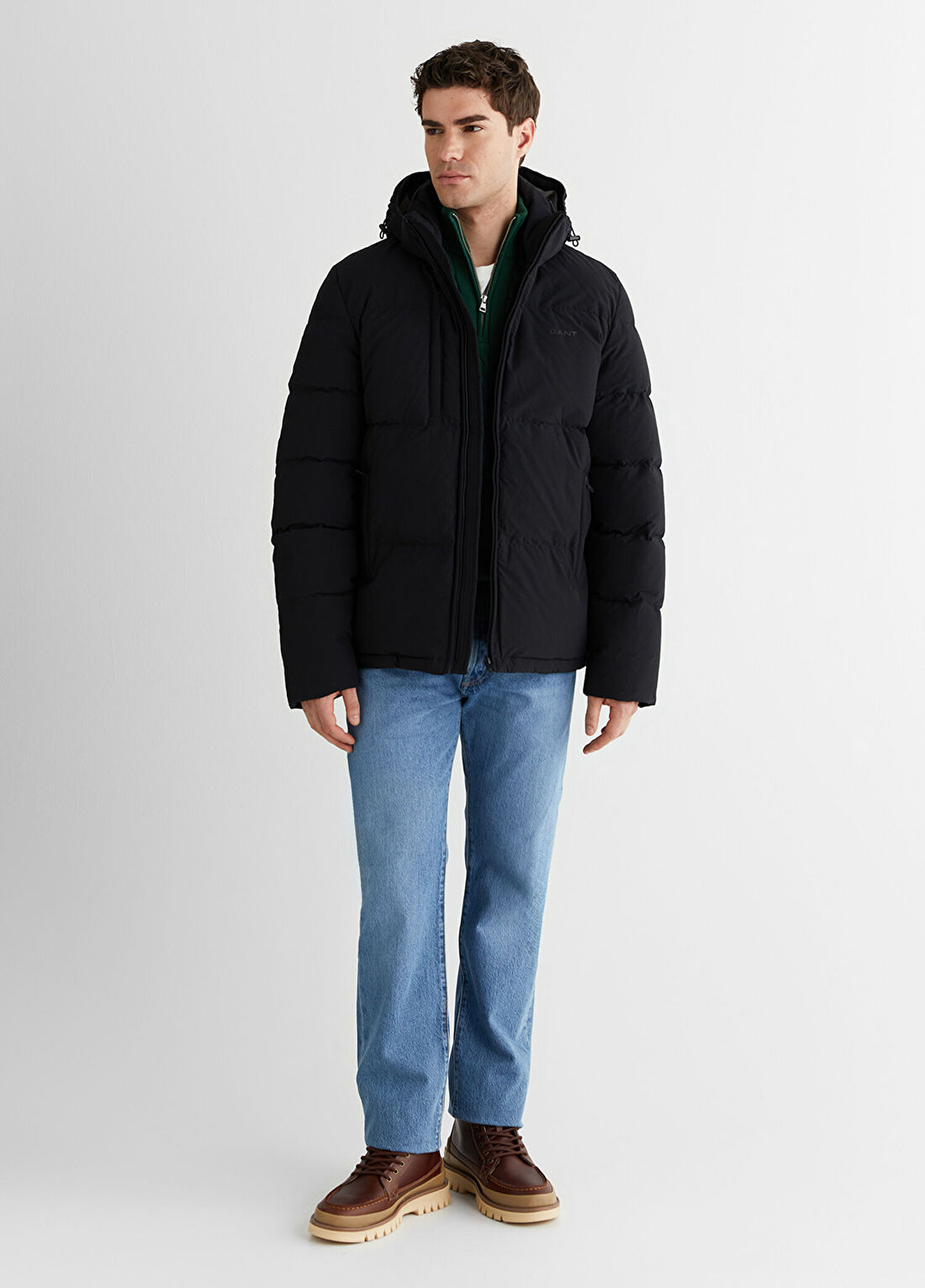 Gant Siyah Regular Fit Fermuarlı Kapüşonlu Erkek Mont görsel 3
