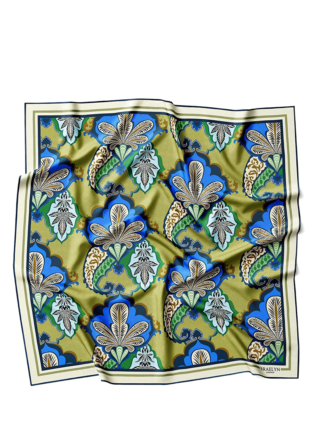 Braelyn London Byzantine Bloom Yeşil Mavi Twill İpek Kadın Eşarp