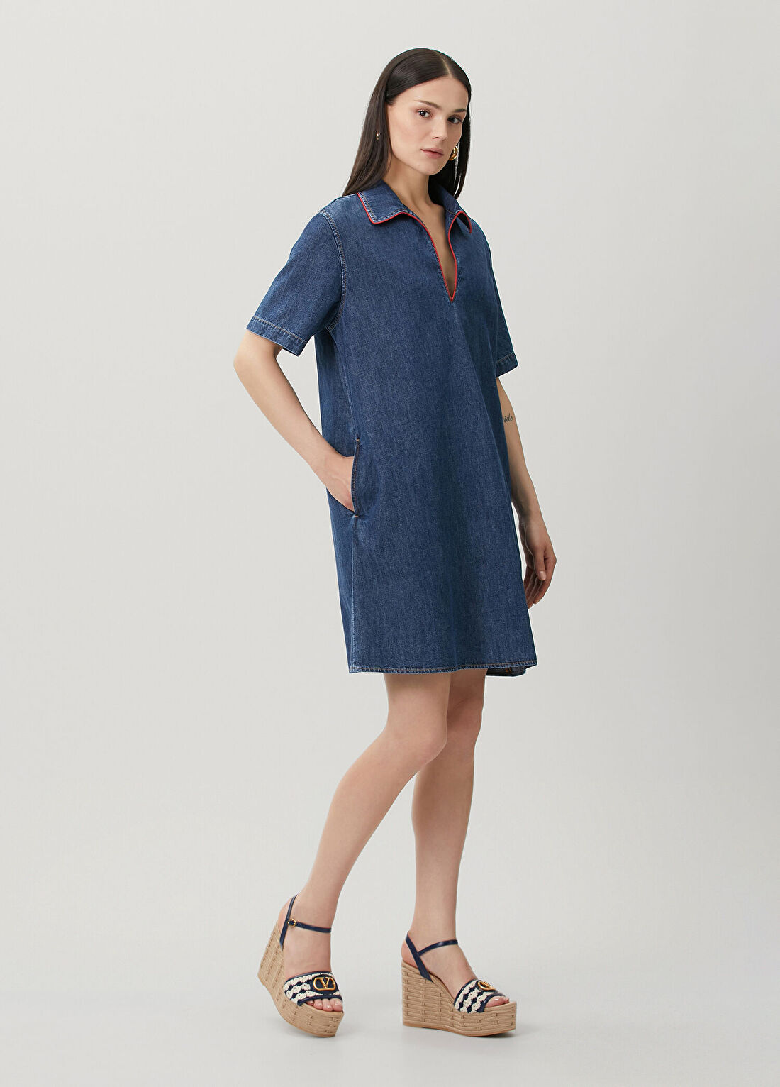 Valentino Mavi Mini Denim Elbise görsel 2
