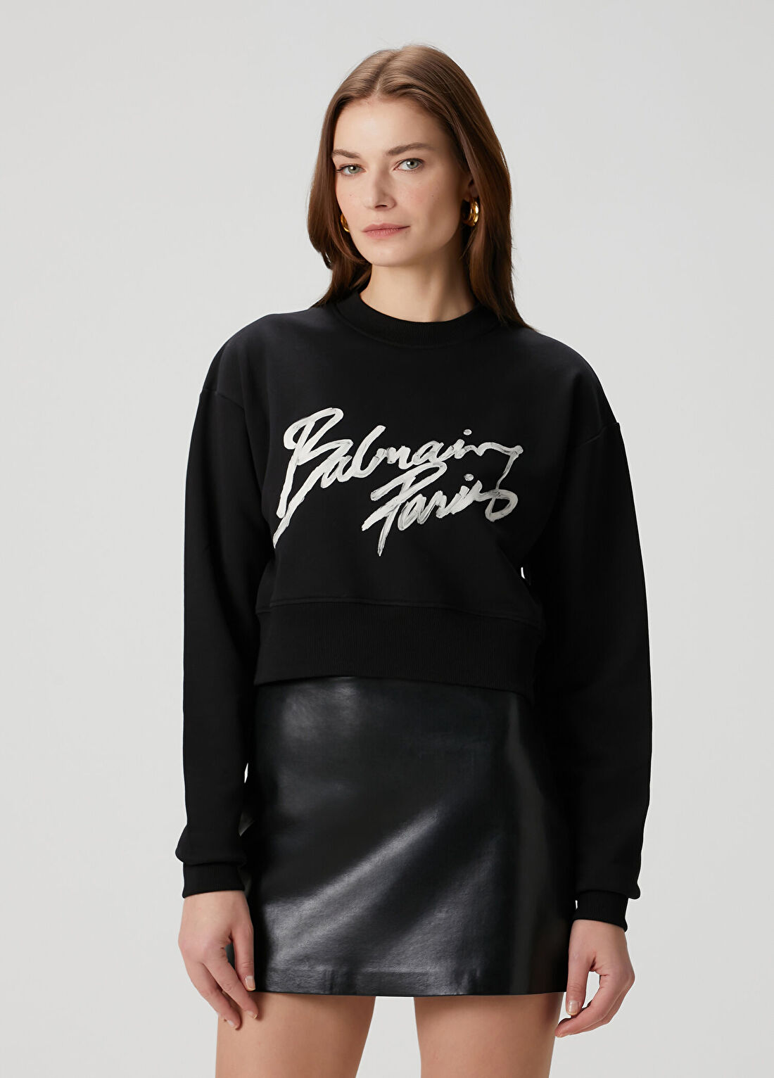Balmain Siyah Logolu Crop Sweatshirt