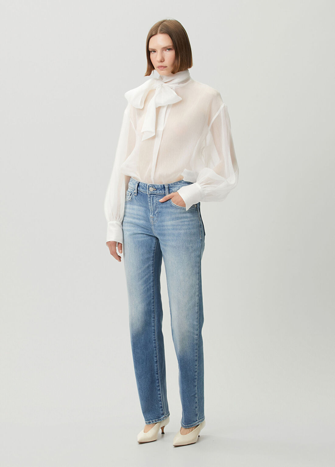 7 For All Mankind Mavi Straight Leg Jean Pantolon