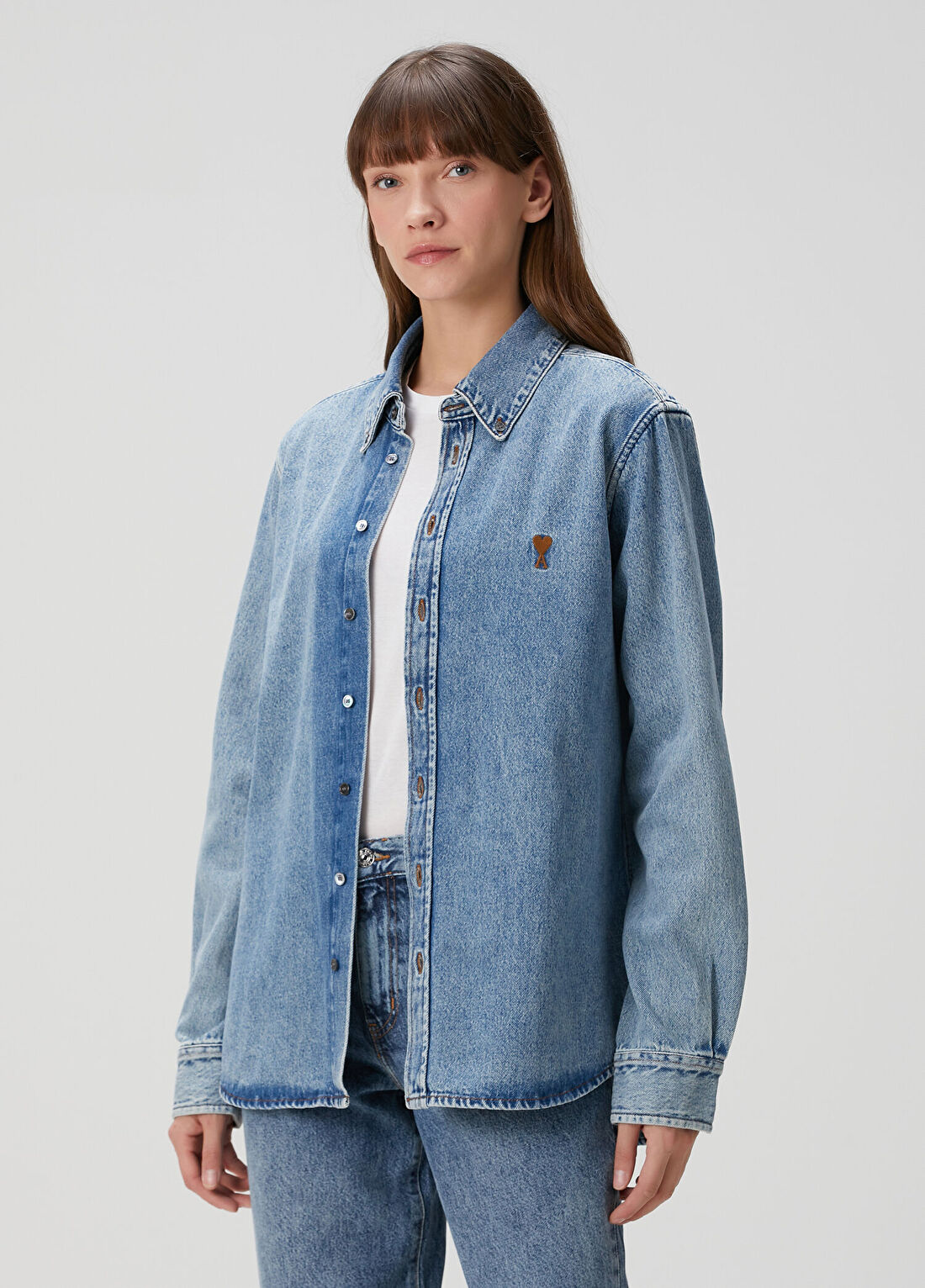 Ami Paris Classic Fit Mavi Denim Gömlek