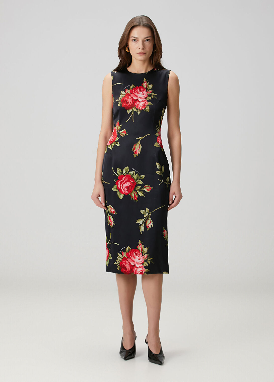 Dolce&Gabbana Siyah Çiçekli Midi Elbise