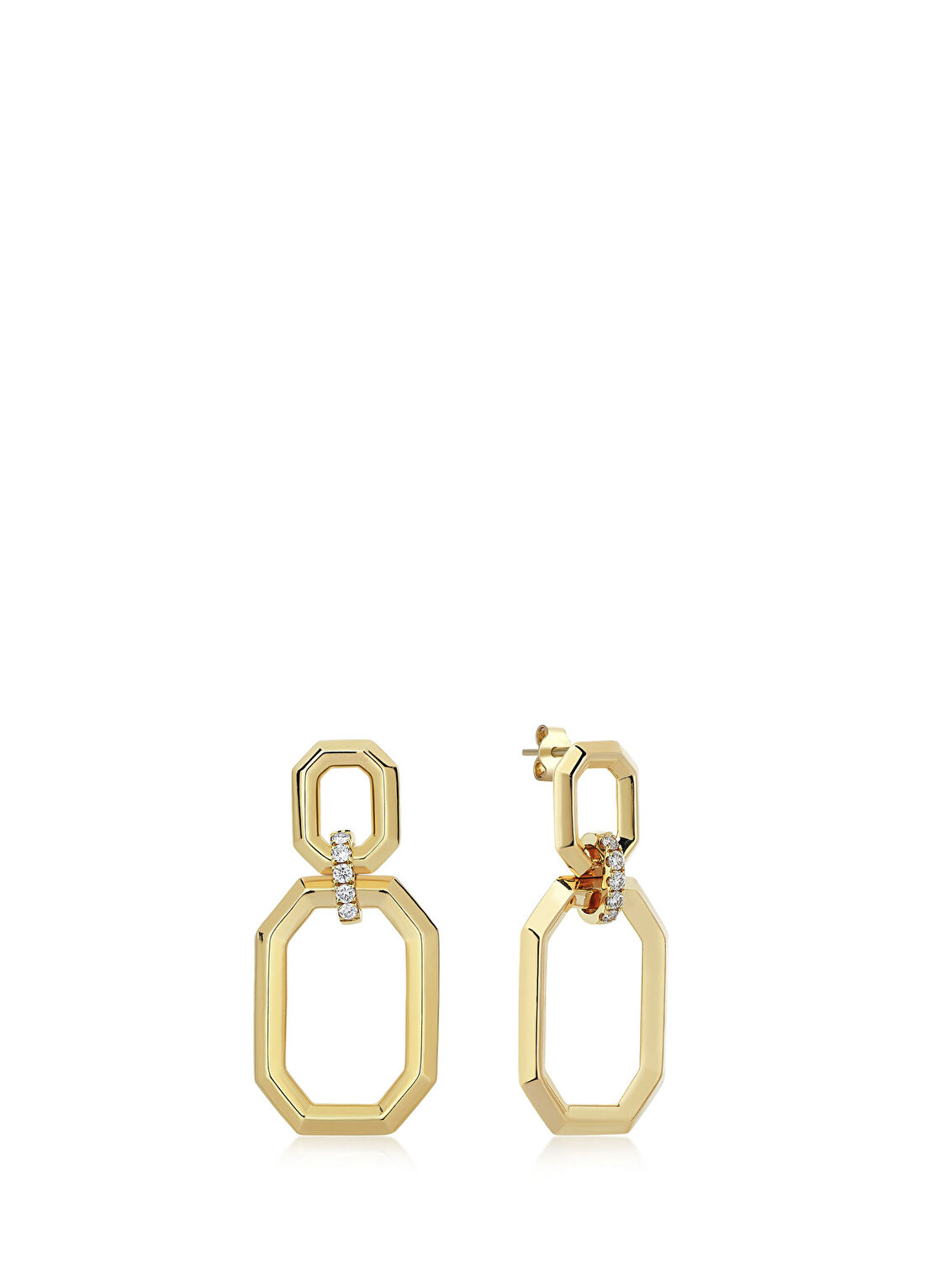 Reis Kuyumculuk Insula Earrings Pırlanta Taşlı 14 Ayar Altın Kadın Küpe