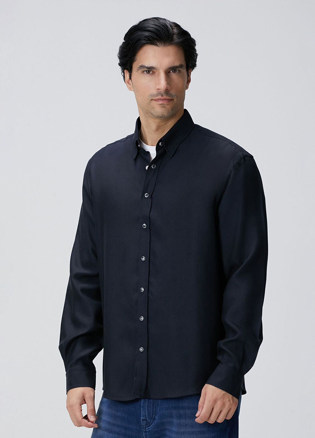 Network Koyu Lacivert Denim Gömlek görsel 4
