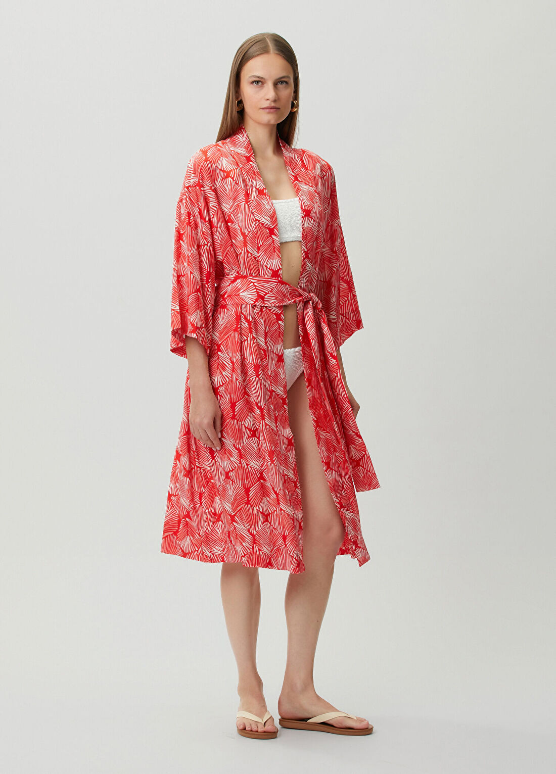 Dual Kırmızı Desenli Kimono görsel 3