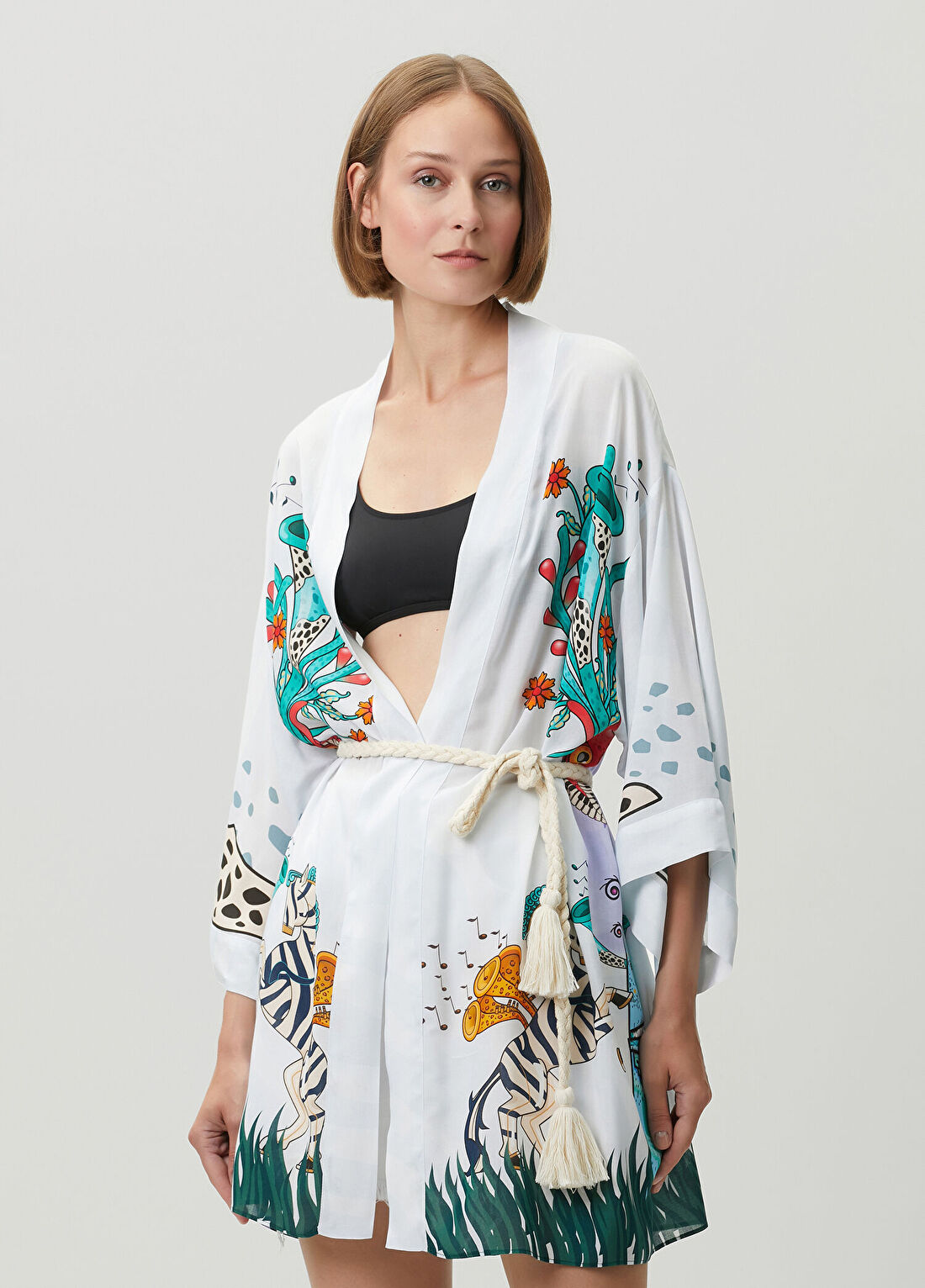 Jaquette Eva Açık Mavi Desenli Kimono