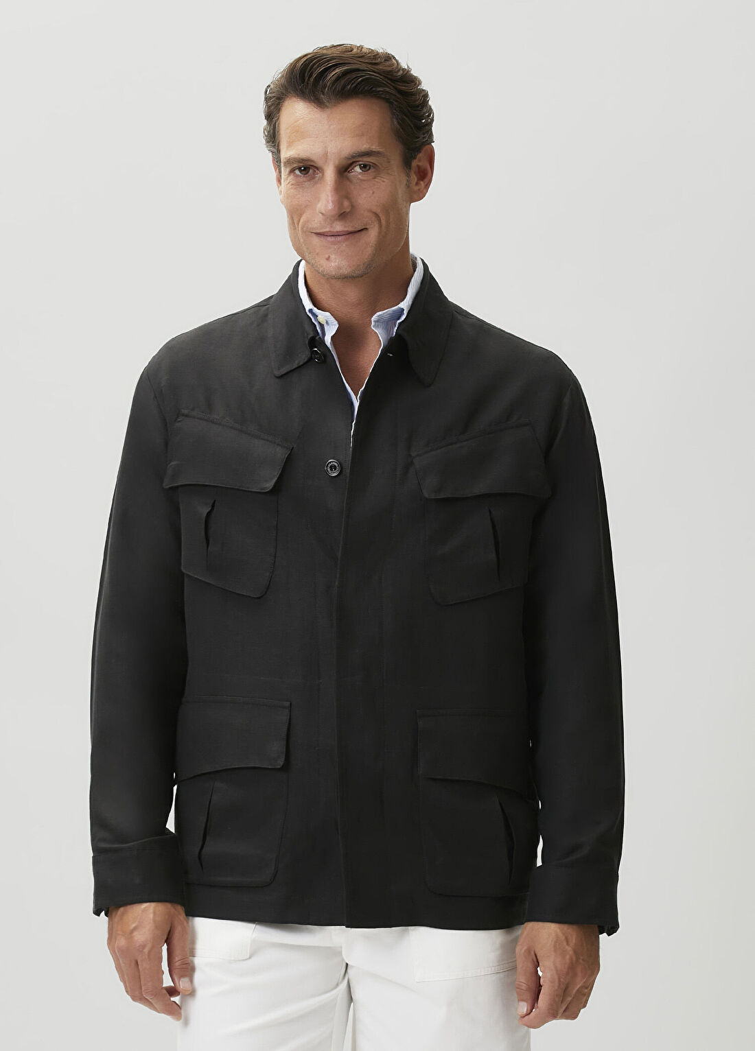 Ralph Lauren Purple Label Siyah Keten Karışımlı İpek Ceket