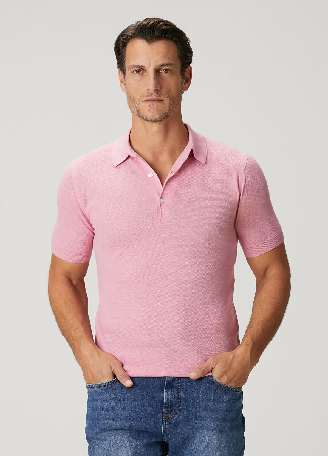 John Smedley Roth Açık Pembe Polo Yaka Kısa Kollu Triko
