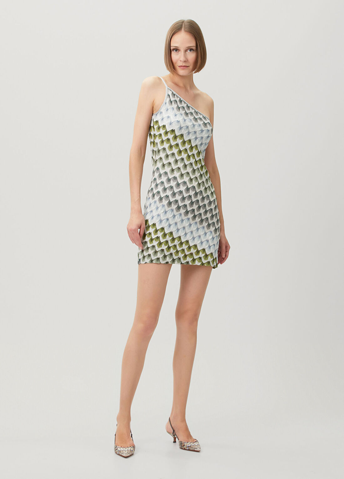 Missoni Tek Omuzlu Desenli Mini Elbise