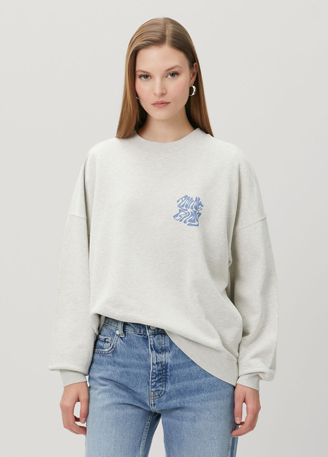 Anine Bing Miles Waves Gri Logo Baskılı Sweatshirt
