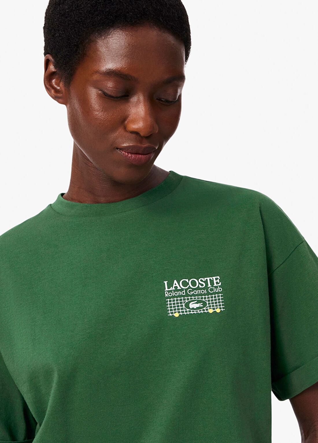 Lacoste Koyu Yeşil Baskılı Relaxed Fit Kısa Kollu Kadın T-Shirt görsel 2