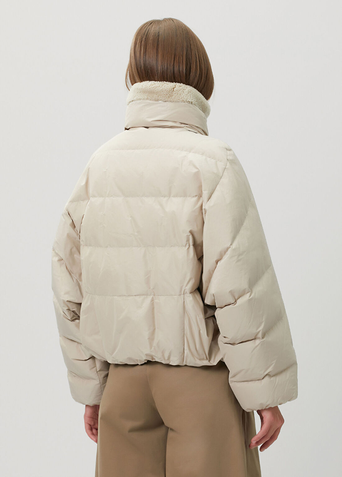 Brunello Cucinelli Ekru Shearling Yaka Puffer Mont görsel 4