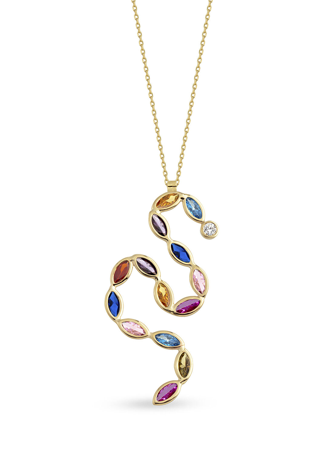 Orena Jewelry Snake Pırlanta Taşlı 14 Ayar Altın Kadın Kolye