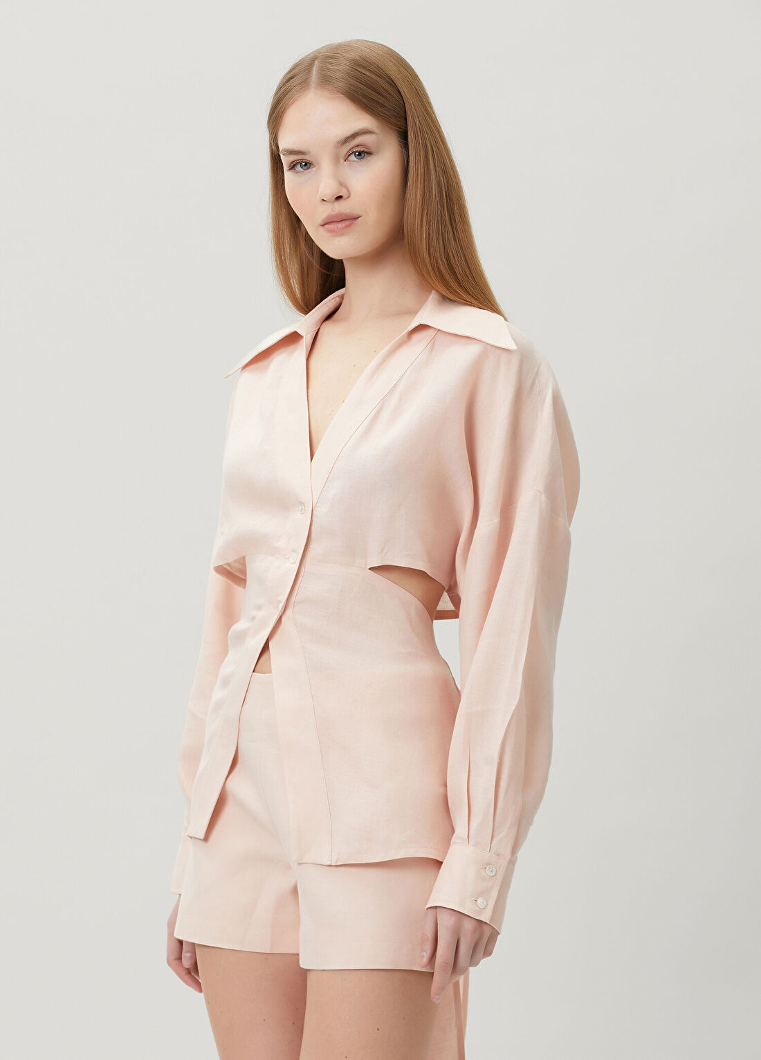 Dor Raw Luxury Waning Light Pembe Keten Gömlek