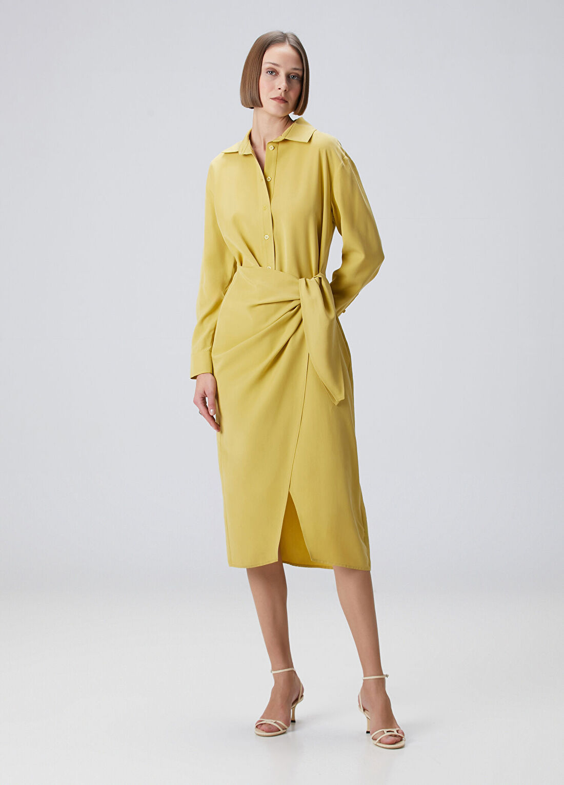 Beymen Collection Yağ Yeşili Midi Anvelop Gömlek Elbise