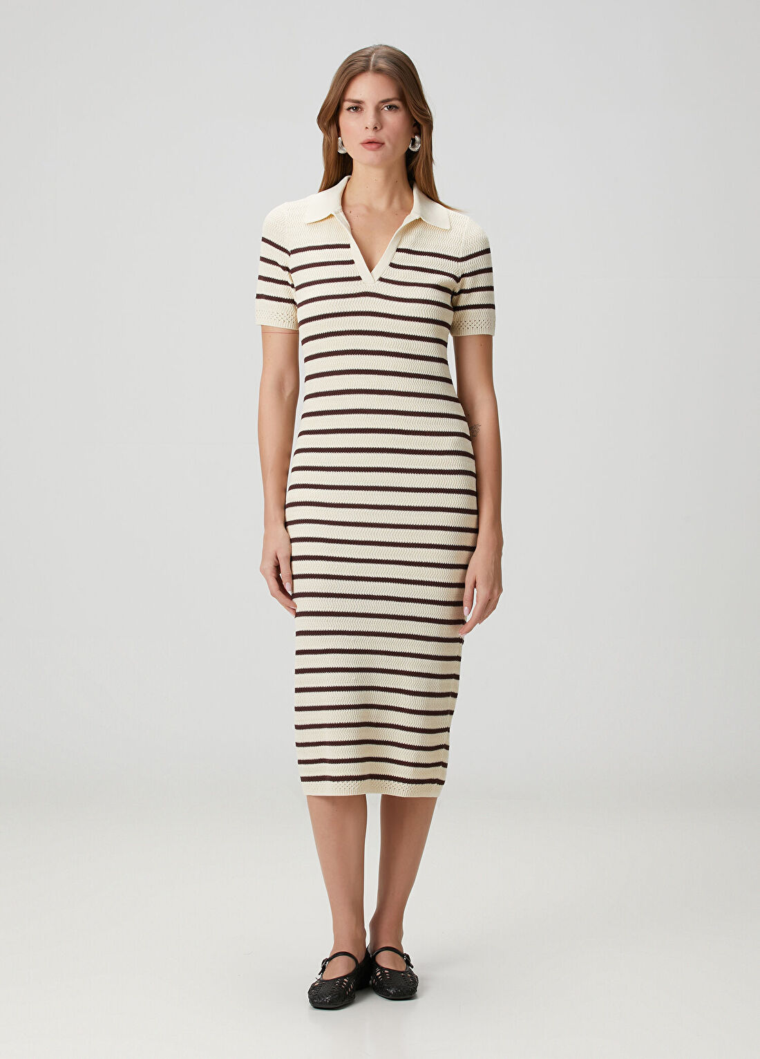 Rag&Bone Kırık Beyaz Çizgili Midi Polo Elbise