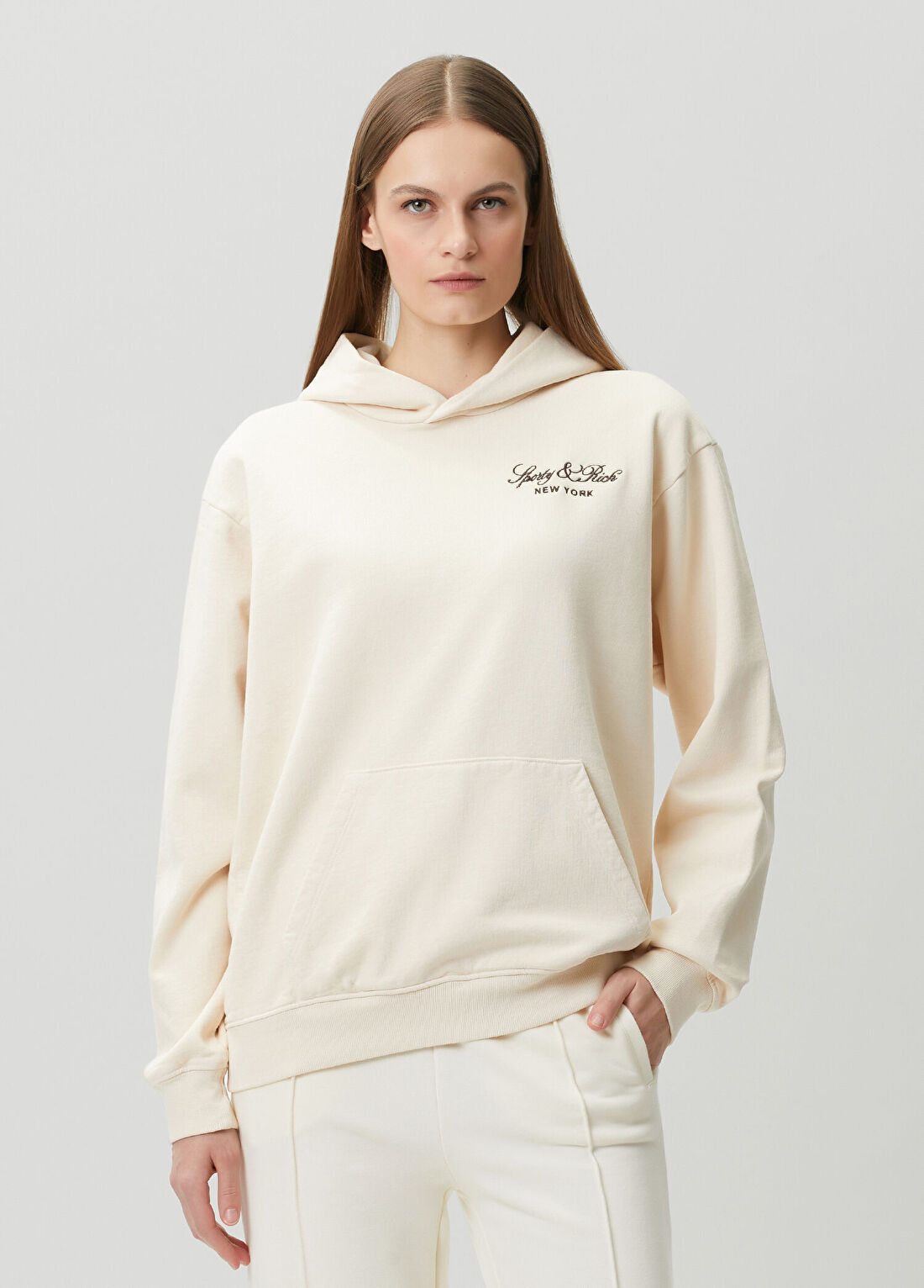 Sporty & Rich Vendome Ekru Kapüşonlu Sweatshirt