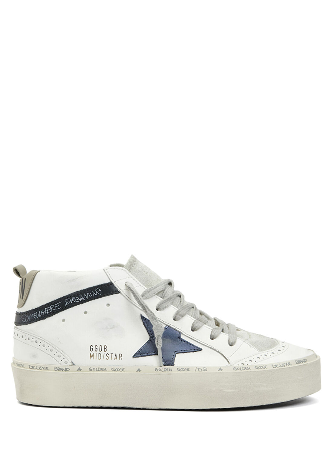 Golden Goose Mid Star Lacivert Beyaz Kadın Deri Sneaker