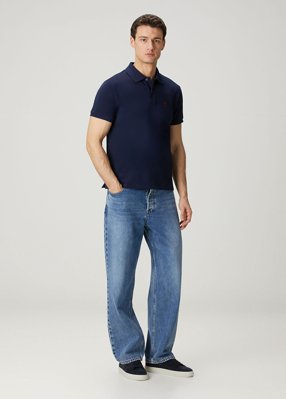 Ami Paris Classic Fit Lacivert Polo Yaka T-shirt görsel 2