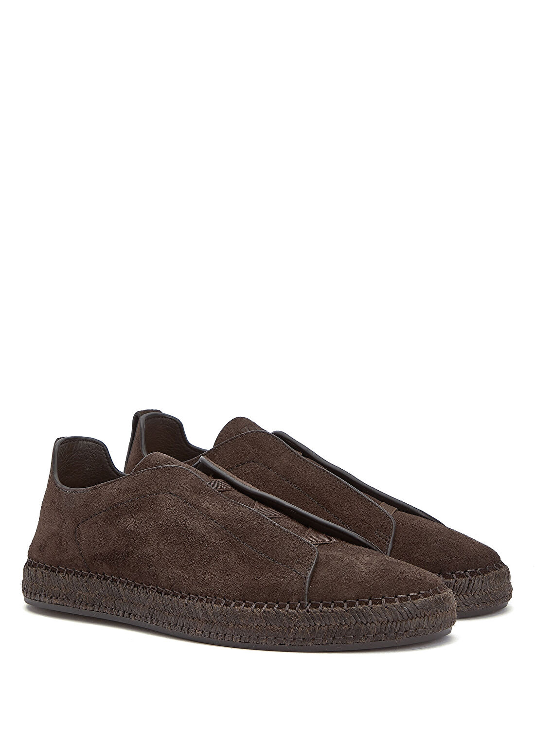 Zegna Triple Stitch Kahverengi Erkek Süet Sneaker görsel 2