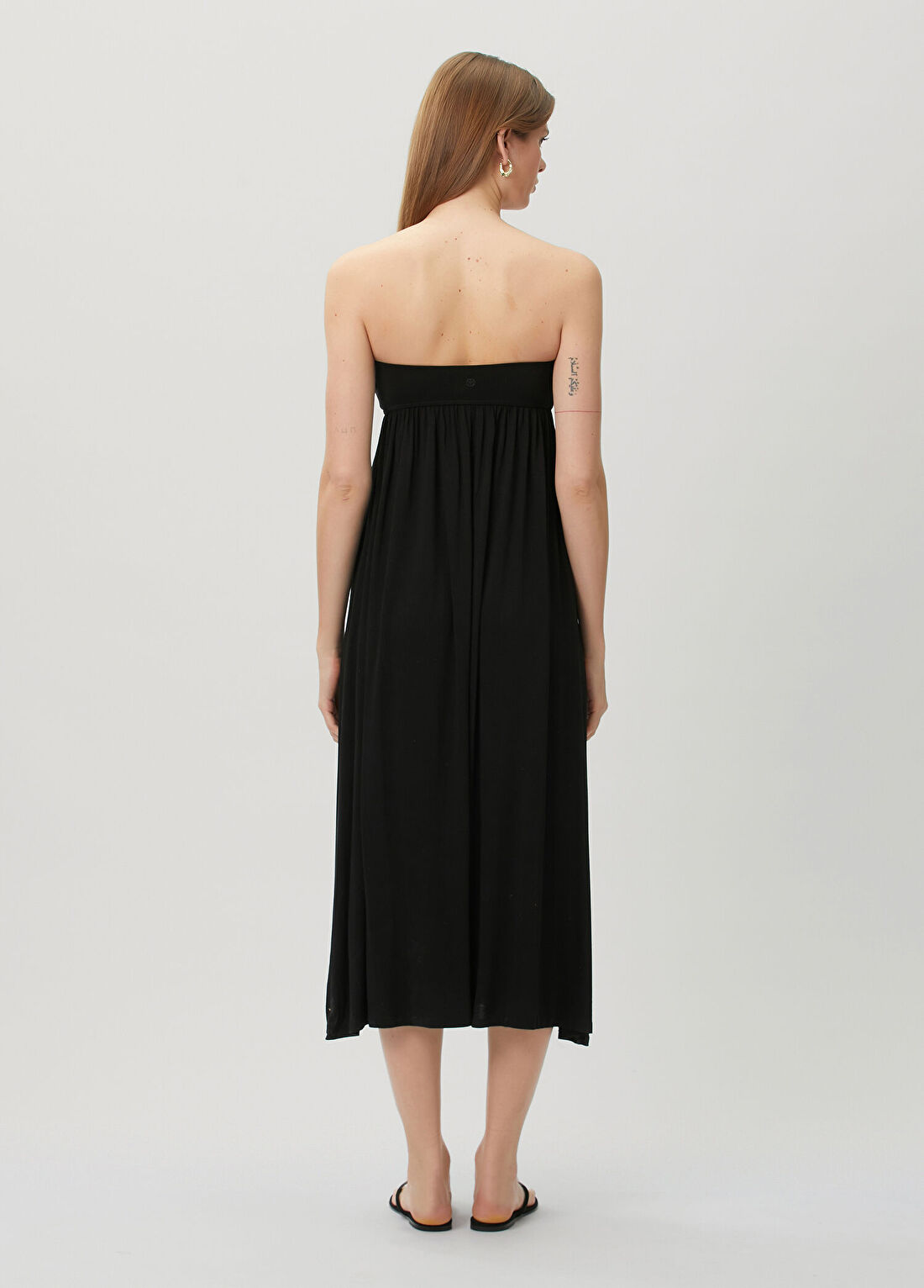 Ayje Classic Siyah Straplez Midi Plaj Elbisesi görsel 4