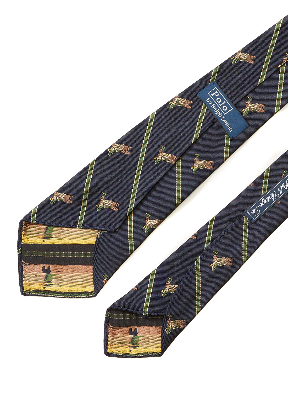 Polo Ralph Lauren Vintage Lacivert Ördek Desenli İpek Kravat görsel 2