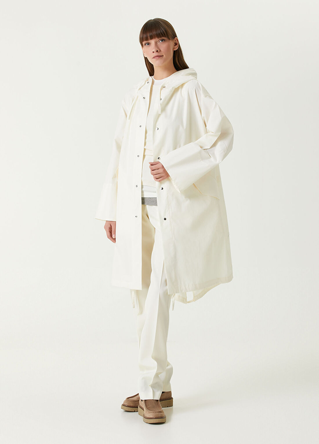 Jil Sander Kırık Beyaz Logo Baskılı Parka görsel 2
