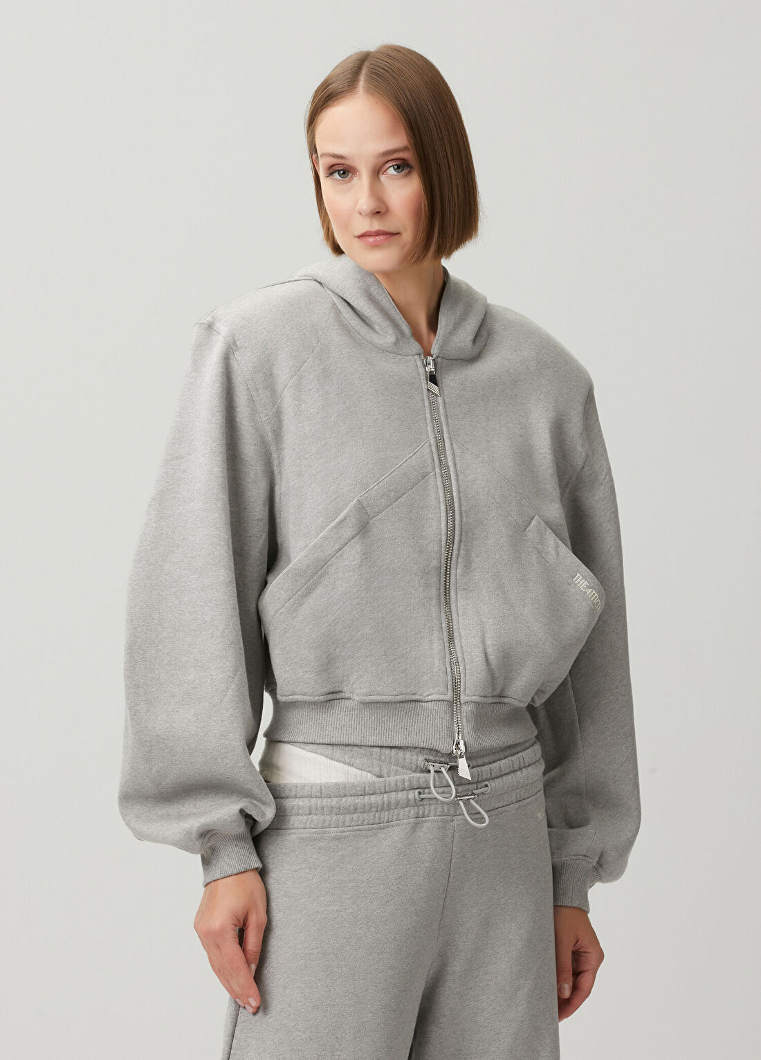 The Attico Gri Kapüşonlu Fermuarlı Sweatshirt