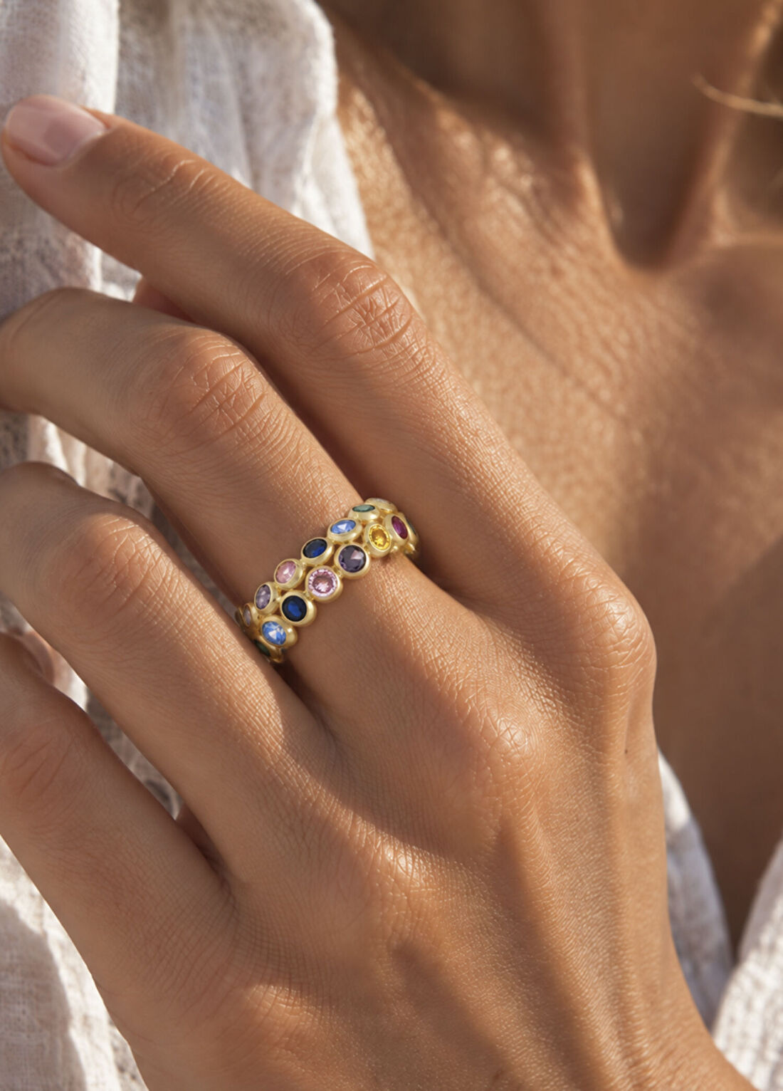 Orena Jewelry Olia Renkli Taşlı 14 Ayar Altın Kadın Yüzük görsel 2