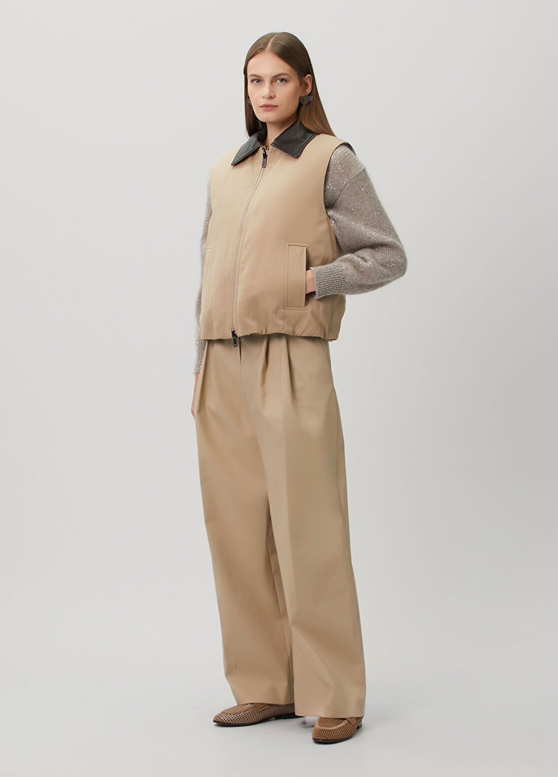 Brunello Cucinelli Camel Ekoseli Çift Taraflı Yelek görsel 2