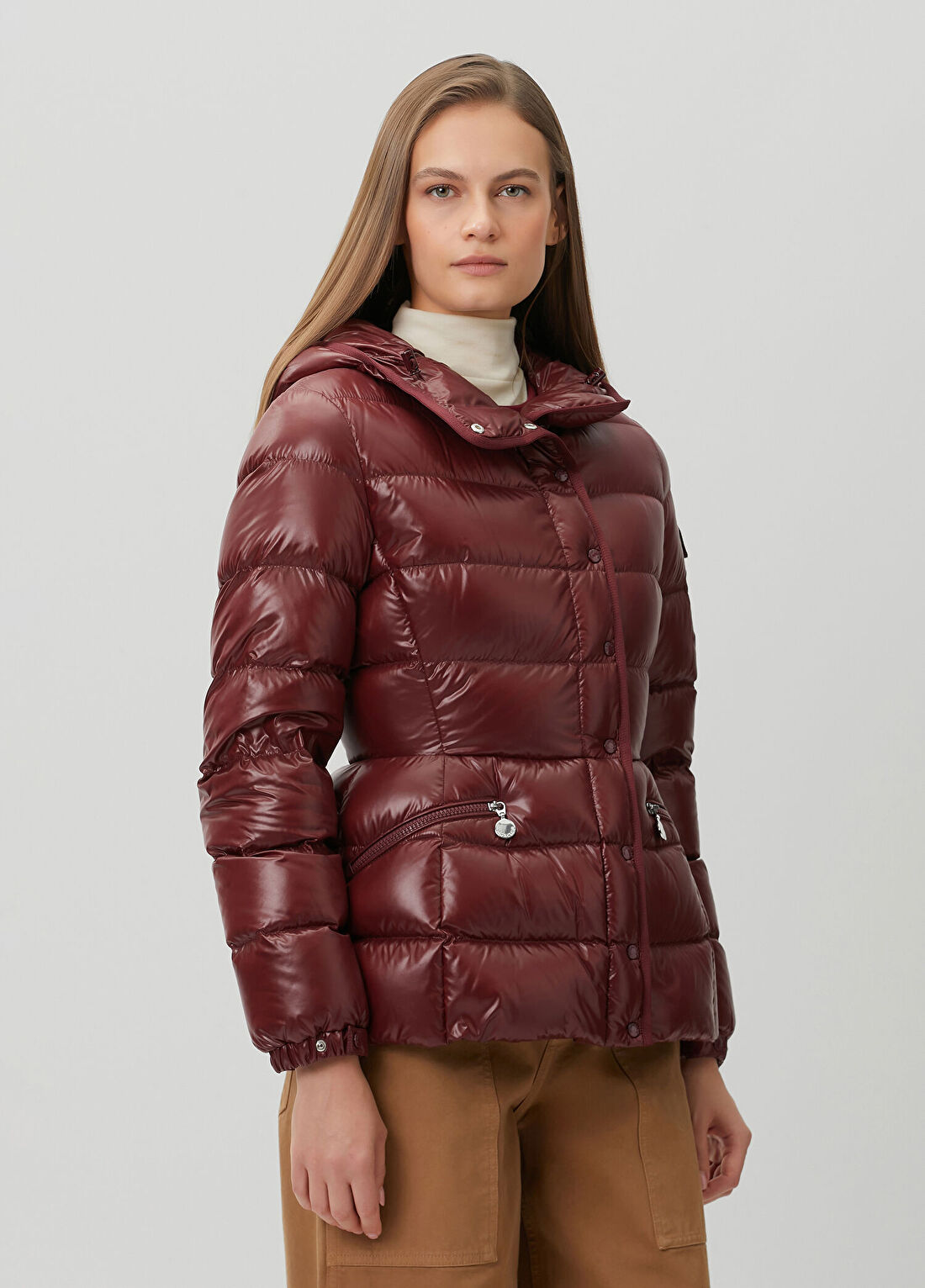 Moncler Barante Bordo Kapüşonlu Puffer Mont görsel 3