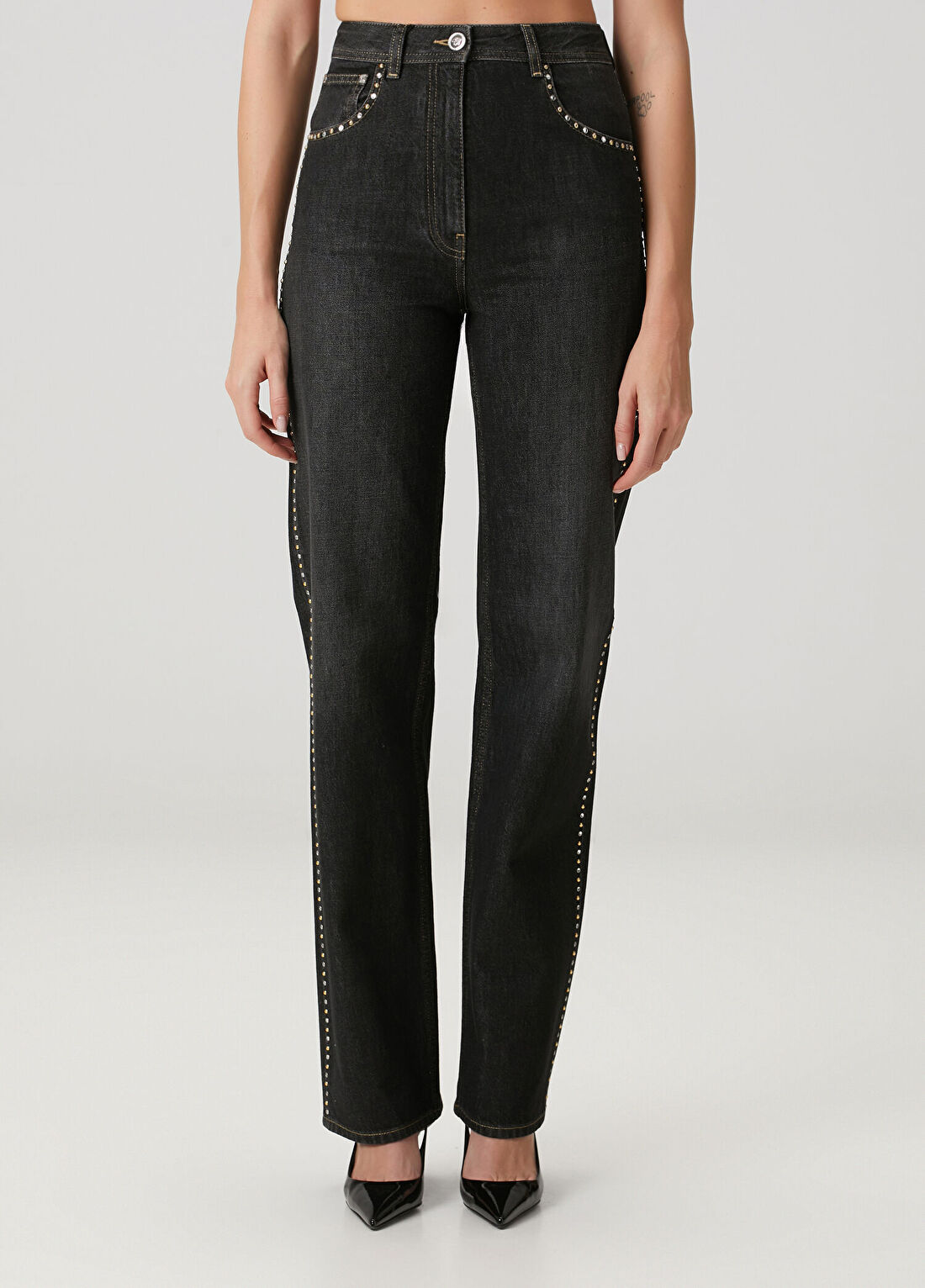 Versace Regular Fit Siyah İşlemeli Jean Pantolon görsel 2