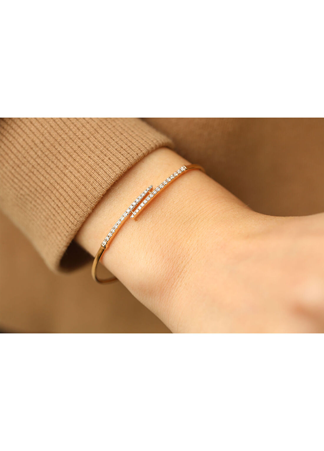 Reis Kuyumculuk Claw White Bangle 14 Ayar Kadın Pırlanta Bileklik görsel 2