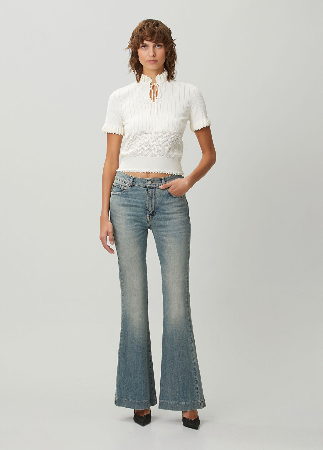 McQueen Mavi Flared Jean Pantolon