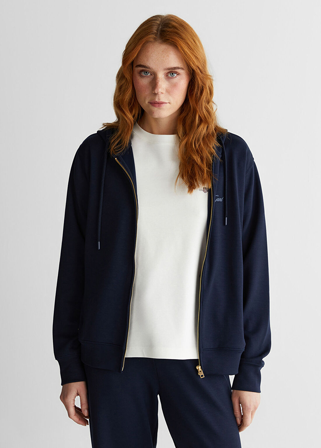 Gant Lacivert Standart Fit Kapüşonlu Fermuarlı Kadın Sweatshirt
